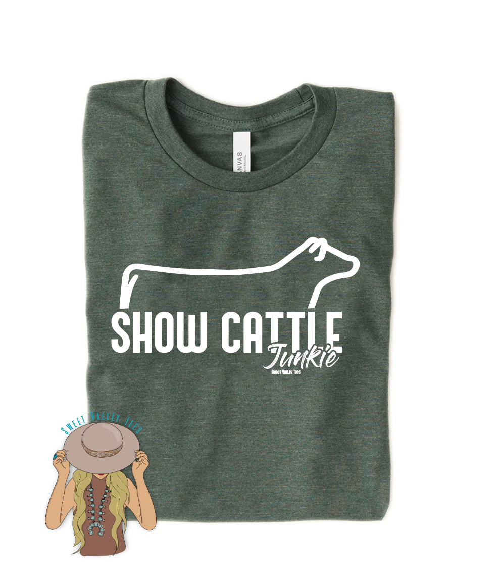 Show Cattle Junkie Tee - Heather Forest