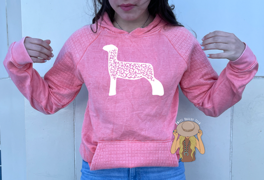Leopard Lamb Hoodie with Quilting Detail - Heather Pink