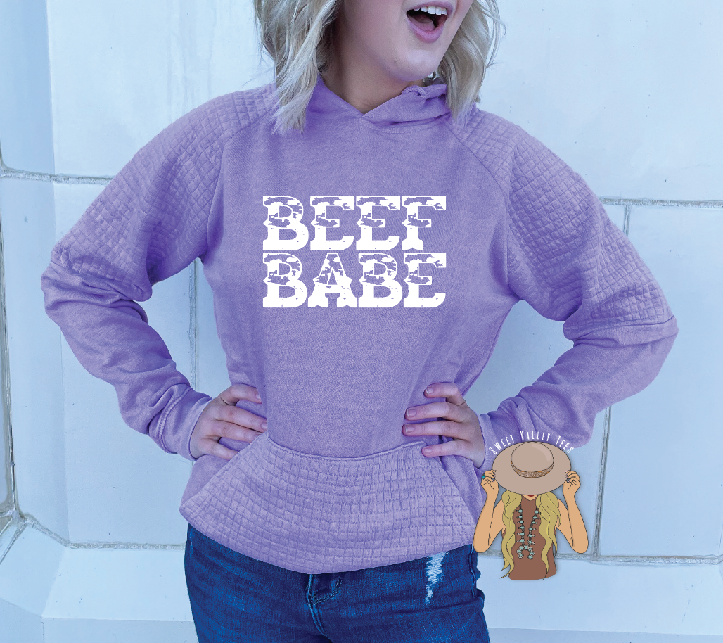 Beef Babe Hoodie with Quilting Detail - Heather Lavender