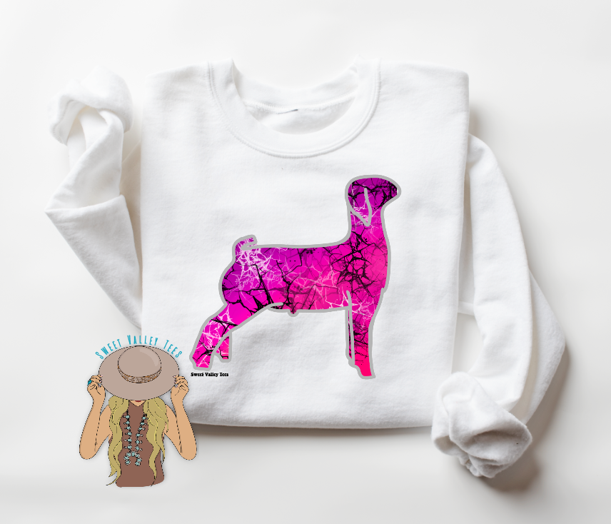 Pink Turquoise Goat Crewneck - White