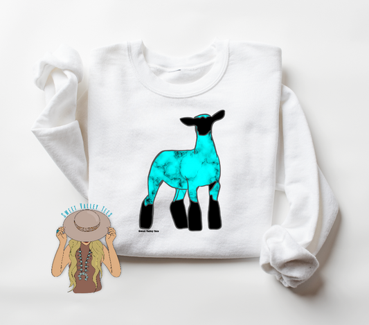 Turquoise Lamb Crewneck - White