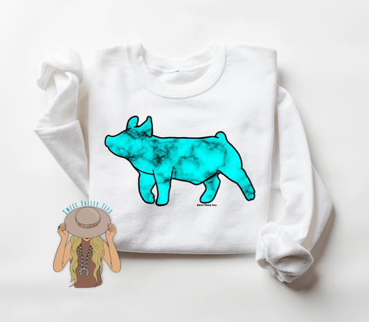 Turquoise Pig Crewneck - White