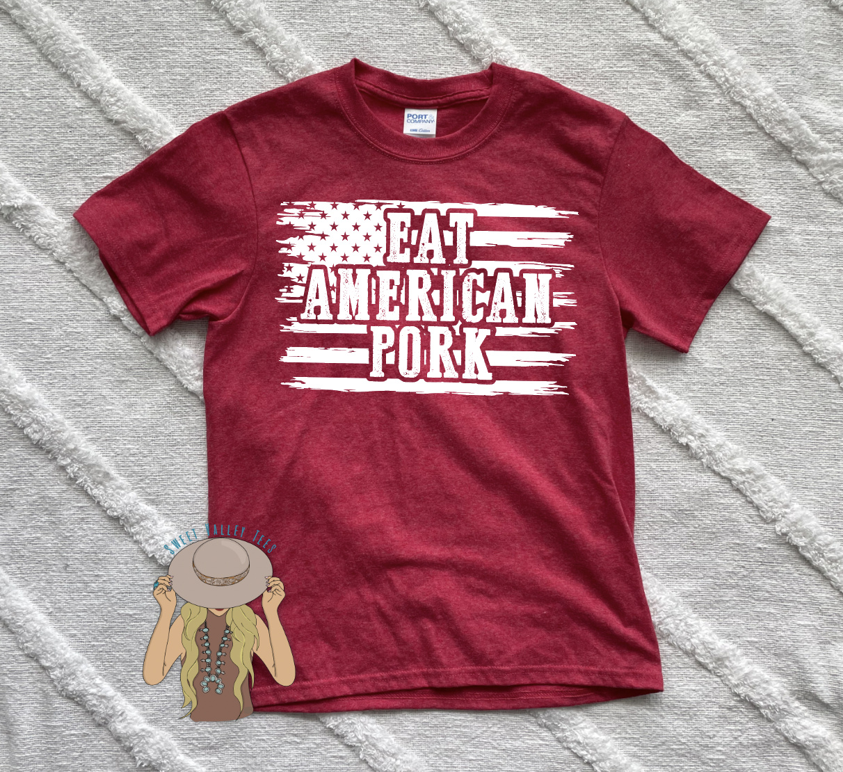 Eat American Pork YOUTH Tee - Heather Red