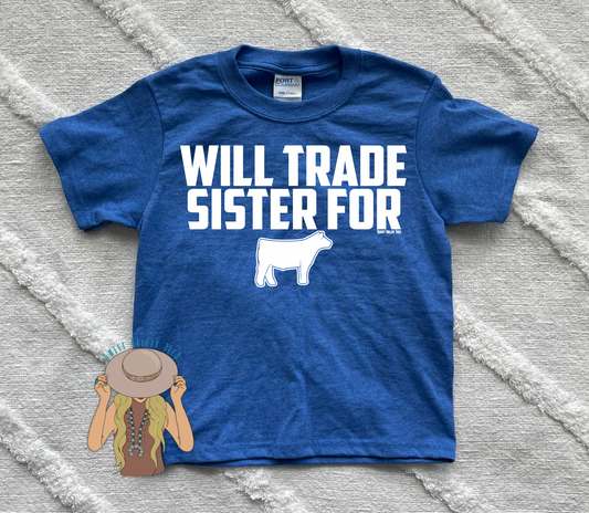 Will Trade Sister for Steer YOUTH Tee - Heather Royal