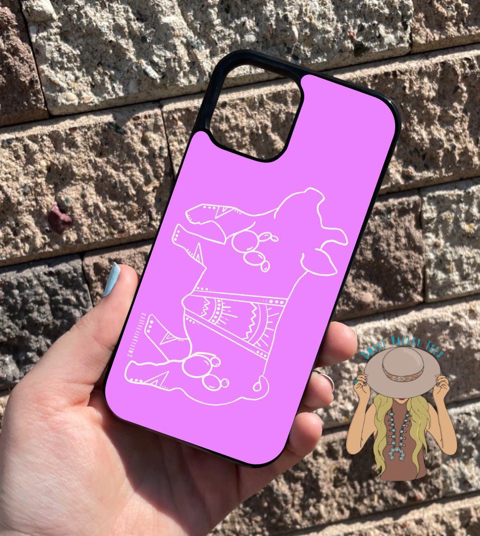 Lilac Line Art Pig Phone Case