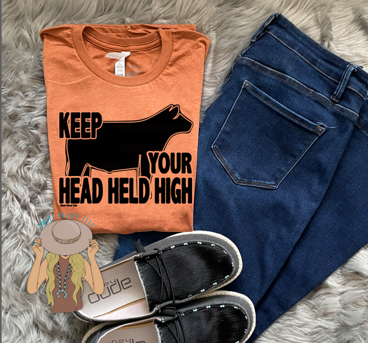 Keep your Head Held High - Show Steer - Heather Autumn Tee