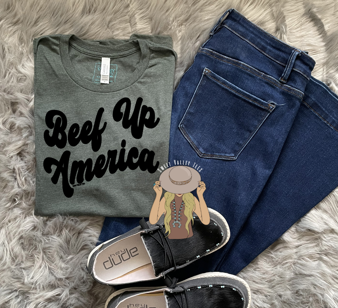 Beef Up America Tee - Heather Olive