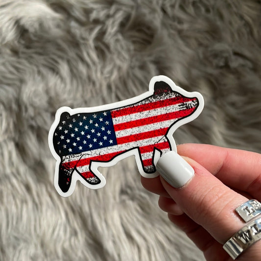 American Flag Show Pig Sticker
